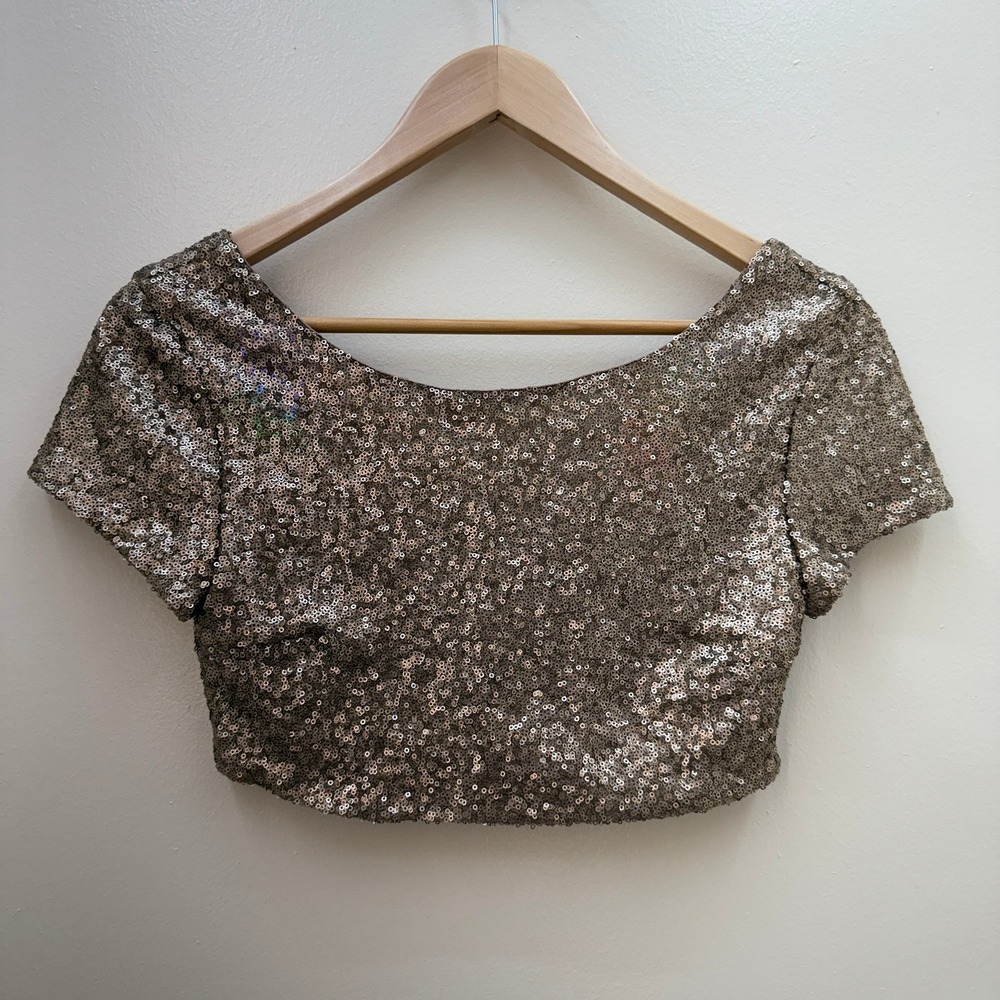 Tobi Sequin Crop Top Size S Short Sleeve Blouse Party Shimmer Fairy Coquette - Picture 2 of 10